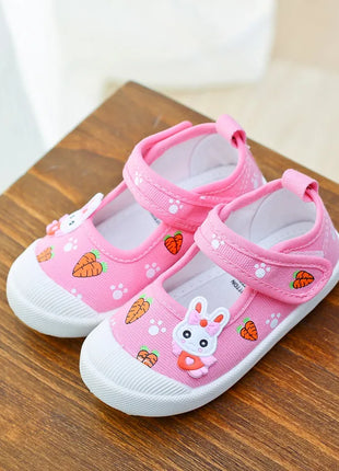 Scarpe da ginnastica in tela per bambine 2026, scarpe sportive morbide, sneakers da corsa per bambini con stampa di conigli e carote a cartone animato