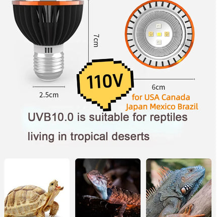 Professional 3W Reptile Lamp UVA UVB5.0 UVB10.0 Lmap LED Bulb Turtle Tortoise Lizard Basking Sunlight UVB Bulb Lighting