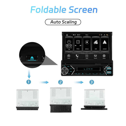 Podofo 1DIN Electric Retractable Car Radio Wireless CarPlay Android Auto  Mirror Link Car Multimedia Player DAB FM USB Type-C