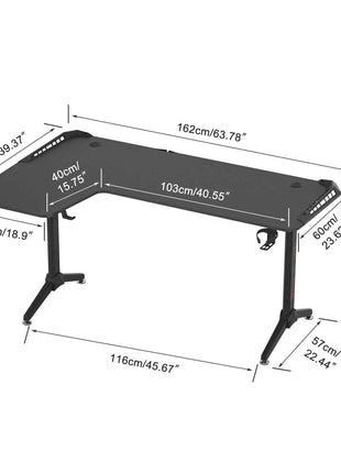 XXXL Large Corner Gaming Desk L Shape Gamer Computer Table RGB LED Lighted Table with Cup Holder and Headphone Hook