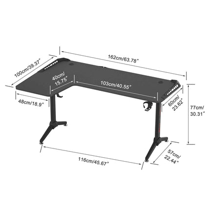 XXXL Large Corner Gaming Desk L Shape Gamer Computer Table RGB LED Lighted Table with Cup Holder and Headphone Hook