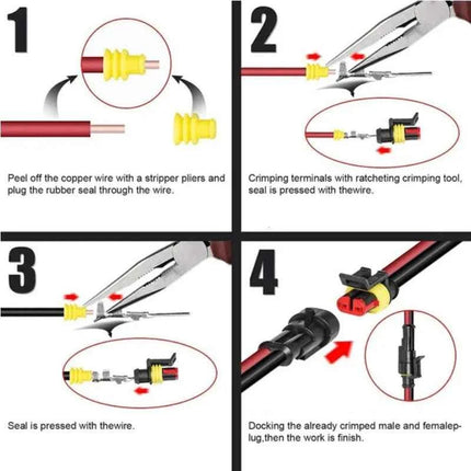 Set di connettori per cavi elettrici impermeabili sigillati a 2 pin con cavo automatico