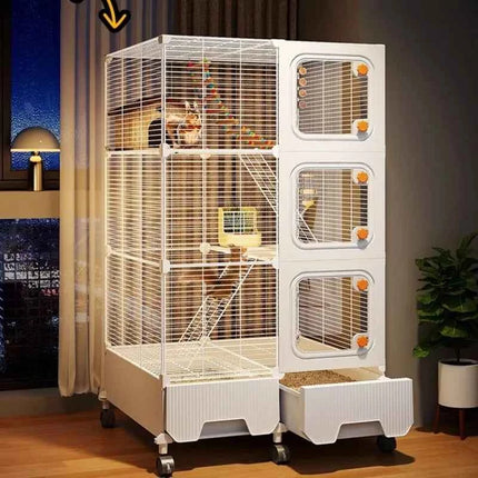 Multi-Level Wire Squirrel Cage, Extra Tall Sugar Glider Habitat, Oversized Chinchilla Villa Cage, Easy-Clean Pet Play House
