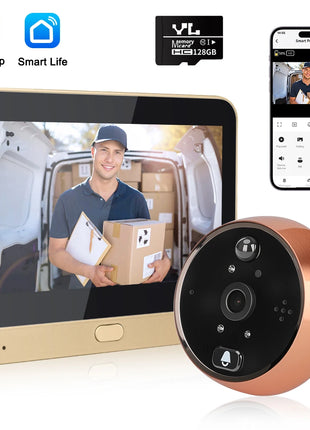 Extractme Telecamera per campanello intelligente Wifi da 4,3 pollici Tuya 1080P Telecamera spioncino per porta Full HD con campanello di rilevamento PIR Видеогла Poi