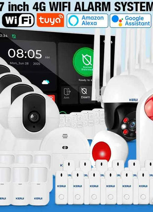 KERUI Sistema di allarme touch screen completo da 7 pollici 4G WIFI Allarme domestico 433 mhz Tuya Allarme antifurto intelligente Funziona con sensori FSK/ASK W204