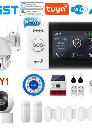 PGST PG-107 4G Tuya Wireless WIFI GSM Sistema di allarme domestico con telecamere di sicurezza Rilevatore di movimento Sensore antifurto Alexa e Google