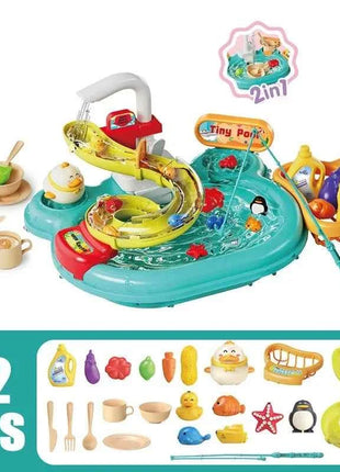 Puzzle per bambini Giochi di imitazione Giocattoli Lavapiatti Giocattoli Regalo Cucina Giocattoli interattivi 2 in 1 Scivolo Pesca Montessori Giocattoli