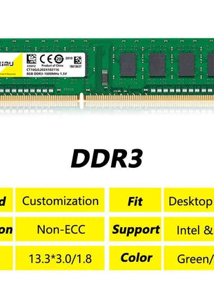 DDR3 4GB 8GB Desktop Memoria Ram 1066 1333 1600 1866Mhz PC3 1.5V 8500 10600 12800 240Pin Non-ECC DIMM Memory Ram For Intel & AMD