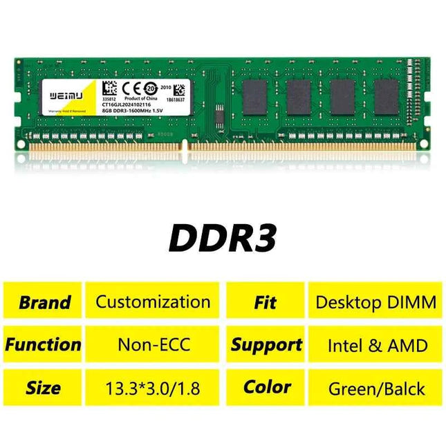 DDR3 4GB 8GB Desktop Memoria Ram 1066 1333 1600 1866Mhz PC3 1.5V 8500 10600 12800 240Pin Non-ECC DIMM Memory Ram For Intel & AMD