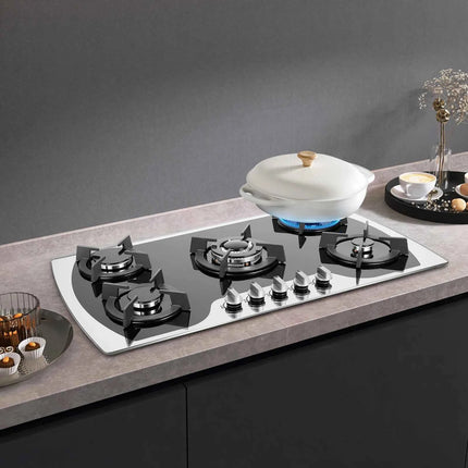 Al-alloy Gas Cooktop with 5 Burners with Tempered Glass Built-in Installation for Domestic or Commercial Cooking