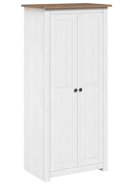 Armadio Bianco 80x50x171,5 cm in Pino Massiccio, Collezione Panama, Armadio in Legno di Pino Bianco con Ripiani e Asta Appendiabiti per Camera da Letto