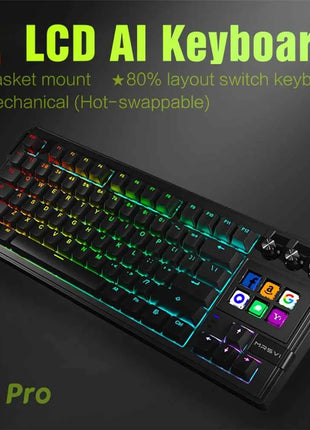 MRSVI K1 PRO Visual LCD AI Keyboard 80% Gaming Mechanical Keyboard Macro Red Axis Wired Detachable Cable RGB Backlight Hot Swap