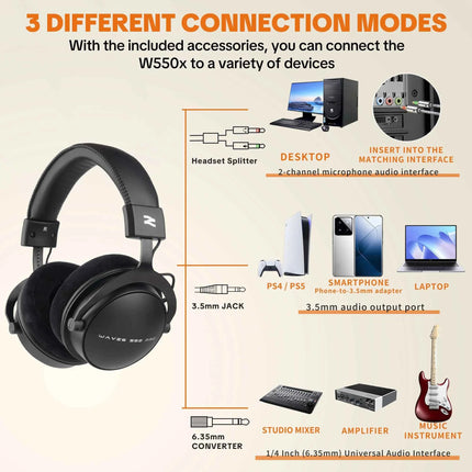 TALOMEN W550X Corded Studio Headphones Stereo Professional DJ Headphones Over-Ear Monitor Headphones with Detachable Cable Gift