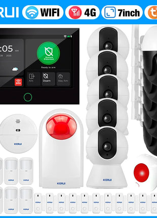 KERUI Sistema di allarme touch screen completo da 7 pollici 4G WIFI Allarme domestico 433 mhz Tuya Allarme antifurto intelligente Funziona con sensori FSK/ASK W204