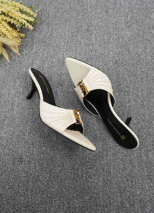 2024 Pantofole da donna nuove estive a punta con bocca di pesce Tacchi alti Pantofole da esterno antiscivolo sexy GJ Scarpe singole decorative in metallo