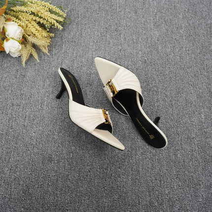 2024 Pantofole da donna nuove estive a punta con bocca di pesce Tacchi alti Pantofole da esterno antiscivolo sexy GJ Scarpe singole decorative in metallo