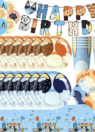 Nuovo cartone animato Cani Decorazione festa di compleanno Set completo Kit Cane blu Buon compleanno Piatti Tovaglioli Tazze Articoli per la tavola Bomboniera per bambini