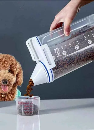 1.5kg/2kg Dog Cat Food Pail Plastic Storage Tank with Measuring Cup Container Moisture-proof Sealed Jar Pet Supplies Accessories