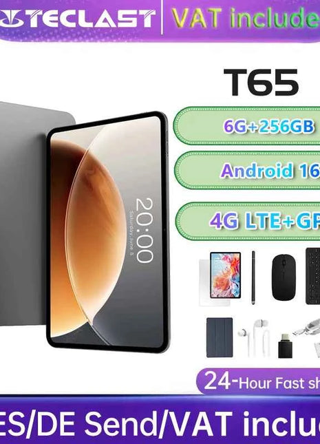 Tablet Android Teclast T65 16 13.4" Display 1920X1200 120Hz T7280 8-Core 18GB RAM (6GB+12GB) 256GB ROM 4G GPS 8000mAh Type-C 5MP