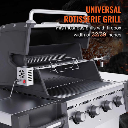SucceBuy Universal Grill Rotisserie Kit for Grills, Electric BBQ Grill with 9W Motor Stainless Steel Automatic Grilling Kit