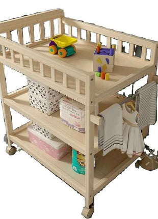 Baby Solid Wood Diaper Changing Table Multi-functional Bathing Massage Touching and Nursing Table for Newborns Movable