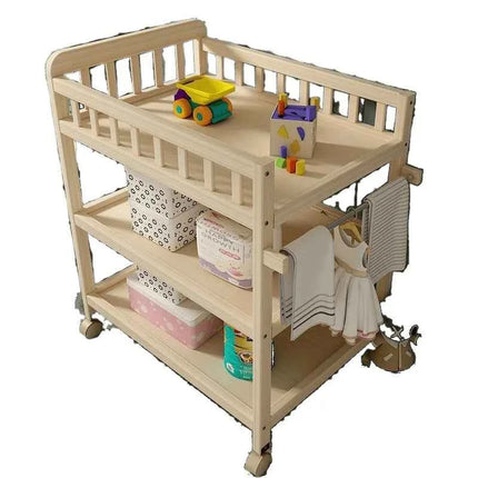 Baby Solid Wood Diaper Changing Table Multi-functional Bathing Massage Touching and Nursing Table for Newborns Movable