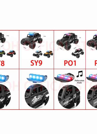 1:16 High Speed Off-Road Alloy RC Cars Police Truck Jeep with Music Sound and LED Lights 2.4G Remote Control Cars Outdoor Toy