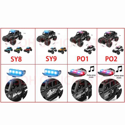 1:16 High Speed Off-Road Alloy RC Cars Police Truck Jeep with Music Sound and LED Lights 2.4G Remote Control Cars Outdoor Toy