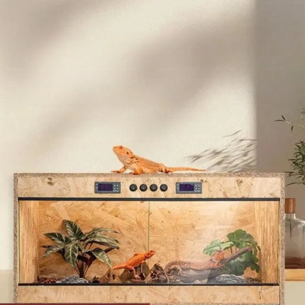 Wooden Reptile Terrarium with Dual-Temperature Control&Glass Doors Intelligent Gecko/Lizard Habitat for Pet Breeding and Display