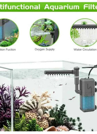 3-IN-1 Aquarium Internal Filter Pump Silent Wave-Maker Submersible Fish Tank Filters Air Oxygen Aerator for Saltwater Freshwater