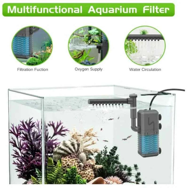 3-IN-1 Aquarium Internal Filter Pump Silent Wave-Maker Submersible Fish Tank Filters Air Oxygen Aerator for Saltwater Freshwater