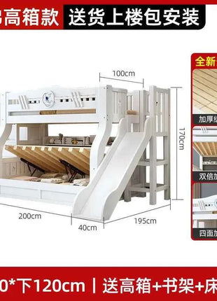 White Bunk Bed, Solid Wood , Children's , Second Floor, Siblings, Upper and Lower , Letter Small Apartment, High An