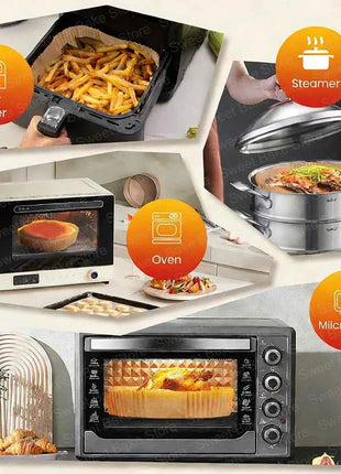Disposable Baking Accessories for Most AirFryers, Non-Stick Waterproof Oilproof Cooking Paper, Square, for Oven and Air Fryers