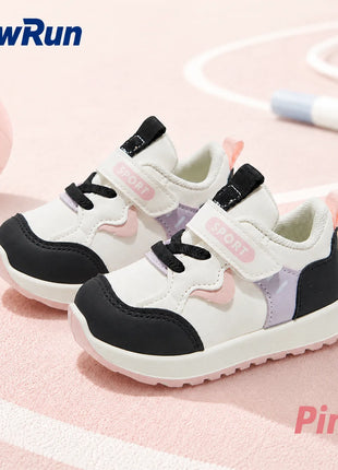 Kids' PU Leather Sports Shoes, Patchwork Fashion Sneakers for Children, Waterproof Running Footwear for Boys and Girls