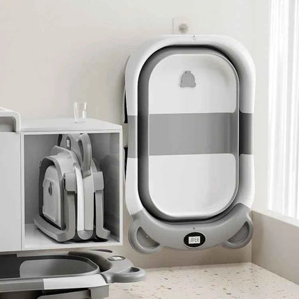 Collapsible Baby Bathtub for Newborn with Thermometer &1Soft Floating Cushion,Portable Travel Bathtub with Drain Hole,Baby Tubs