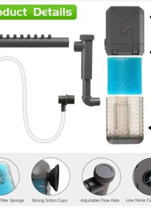 3-IN-1 Aquarium Internal Filter Pump Silent Wave-Maker Submersible Fish Tank Filters Air Oxygen Aerator for Saltwater Freshwater