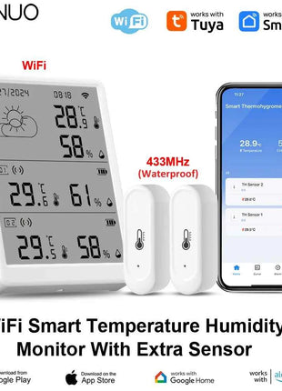 Tuya WiFi Stazione Meteo Kit Termoigrometro Intelligente Gateway WiFi E Termoigrometro Esterno IP65 Impermeabile 433 mhz con Avviso App