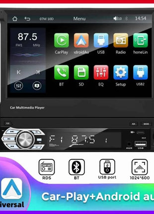 Carplay Android Auto Universal 1 Din MP5 Player 7 Inch Retractable Touch Screen Car Player HD FM AUX Input BT Radio Mirror Link