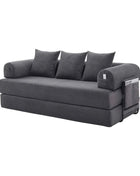 Folding Compression Sofa with Metal Frame, Side Pockets Plus 3 Pillows. Freely Configurable. Modern Metal-fabric Combination
