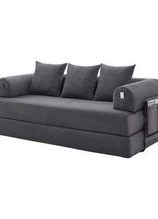 Folding Compression Sofa with Metal Frame, Side Pockets Plus 3 Pillows. Freely Configurable. Modern Metal-fabric Combination