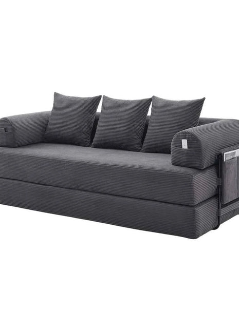 Folding Compression Sofa with Metal Frame, Side Pockets Plus 3 Pillows. Freely Configurable. Modern Metal-fabric Combination