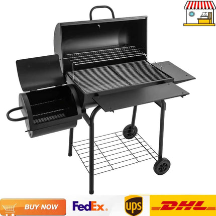 Freestanding Charcoal Grills Family Size Barbecue Smoker with Side Table, Wheels ＆ Food Shelves--147*70*126cm