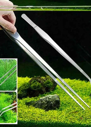 38cm Stainless Steel Aquarium Tweezers Pliers Fish Tank Plant Aquascape Tools Straight Curved Forceps Clip Aquatic Feeding Tongs
