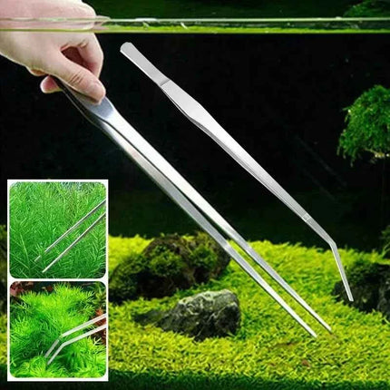 38cm Stainless Steel Aquarium Tweezers Pliers Fish Tank Plant Aquascape Tools Straight Curved Forceps Clip Aquatic Feeding Tongs