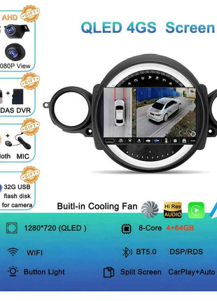 Android16 Radio Qled For BMW MINI Cooper R56 R60 2007 - 2014 Car intelligent systems Navigation GPS Carplay Android auto WIFI+5G