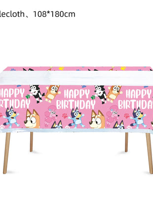 Set di stoviglie usa e getta a tema famiglia Bluey, piatto, striscione, topper per torta, bandierine, palloncini Bingo, decorazioni per compleanno.