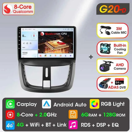 Android Wireless Carplay Car Radio for Peugeot 207 CC 207CC 2006-2015 Multimedia Player 2Din Navigation Stereo Head Unit Auto