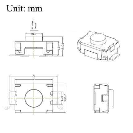 100 Pz/lotto 3*4*2mm 2Pin SMD Patch Interruttore di Tatto Micro Pulsante Interruttore A Chiave 3*4*2.0