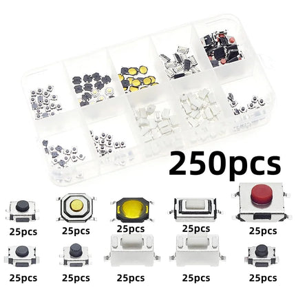100/200/250 pz 10 tipi di kit combinato trigger interruttore pulsante tattile momentaneo in miniatura adatto per chiave remota dell'auto con pl