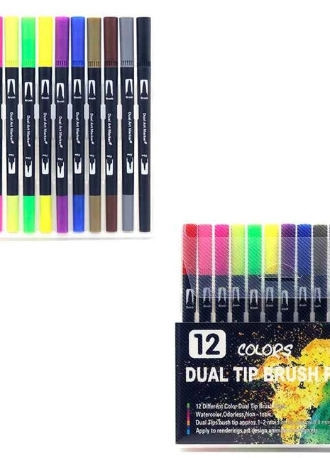 Set Pennarelli Manga Dual Tip 12/24/36/120 Colori Acquerello Fineliner per Calligrafia e Arte